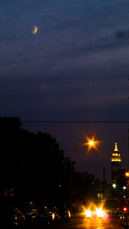 Empire State Building and Moon from Sunnyside NY